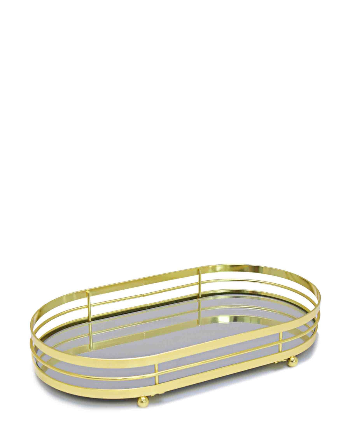 Oval Wooden Serving Tray with Gold Finish