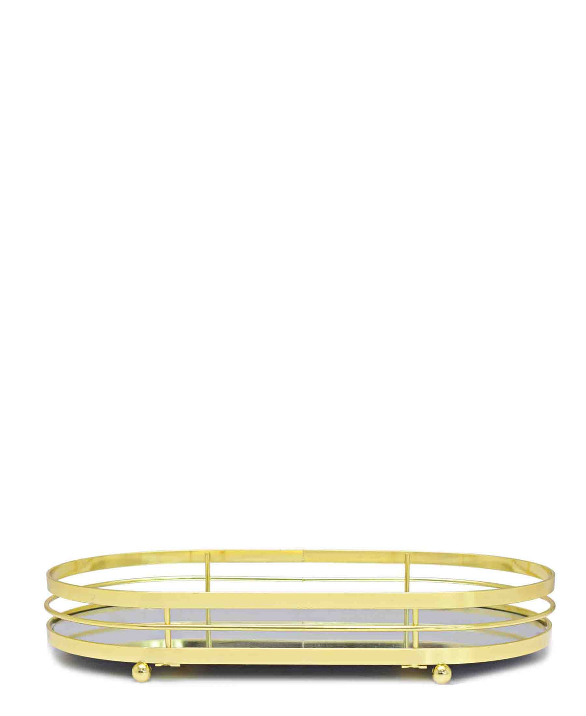 Oval Wooden Serving Tray with Gold Finish