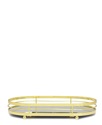 Oval Wooden Serving Tray with Gold Finish