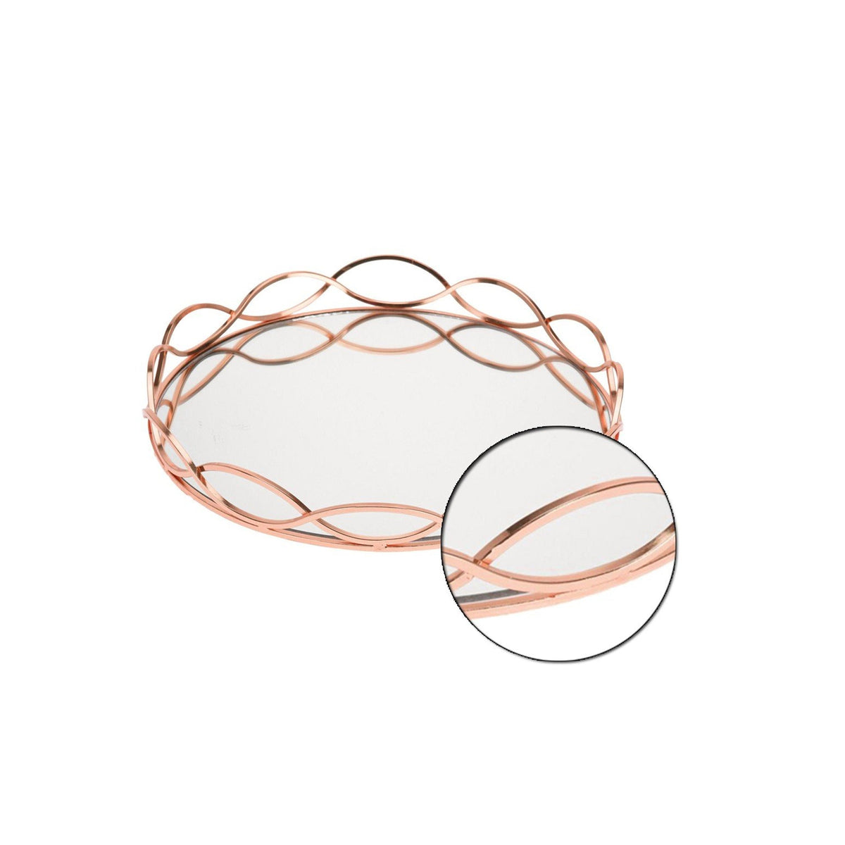 Small Wavy-Edge Mirrored Tray - Copper Finish