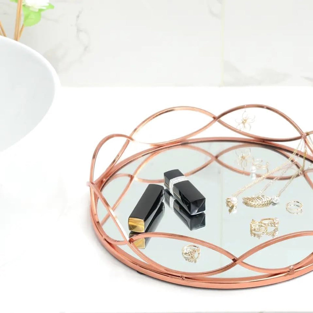 Small Wavy-Edge Mirrored Tray - Copper Finish