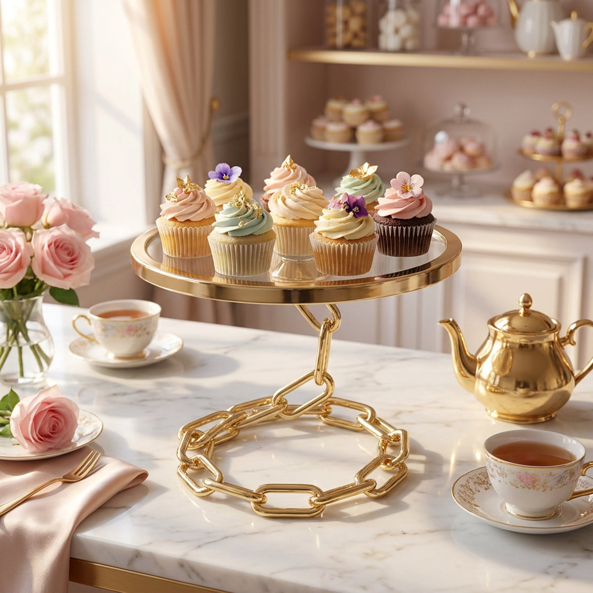 3-Piece Chain-Frame Cake Stand Set - Gold