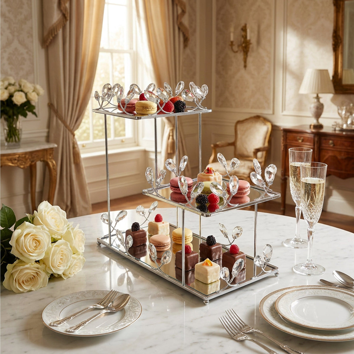 3-Tier Mirrored Dessert Stand - Silver