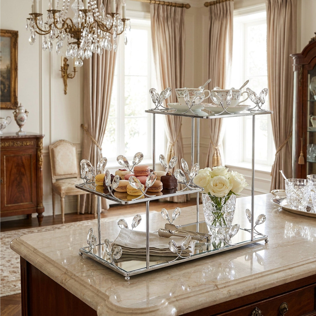 3-Tier Mirrored Dessert Stand - Silver