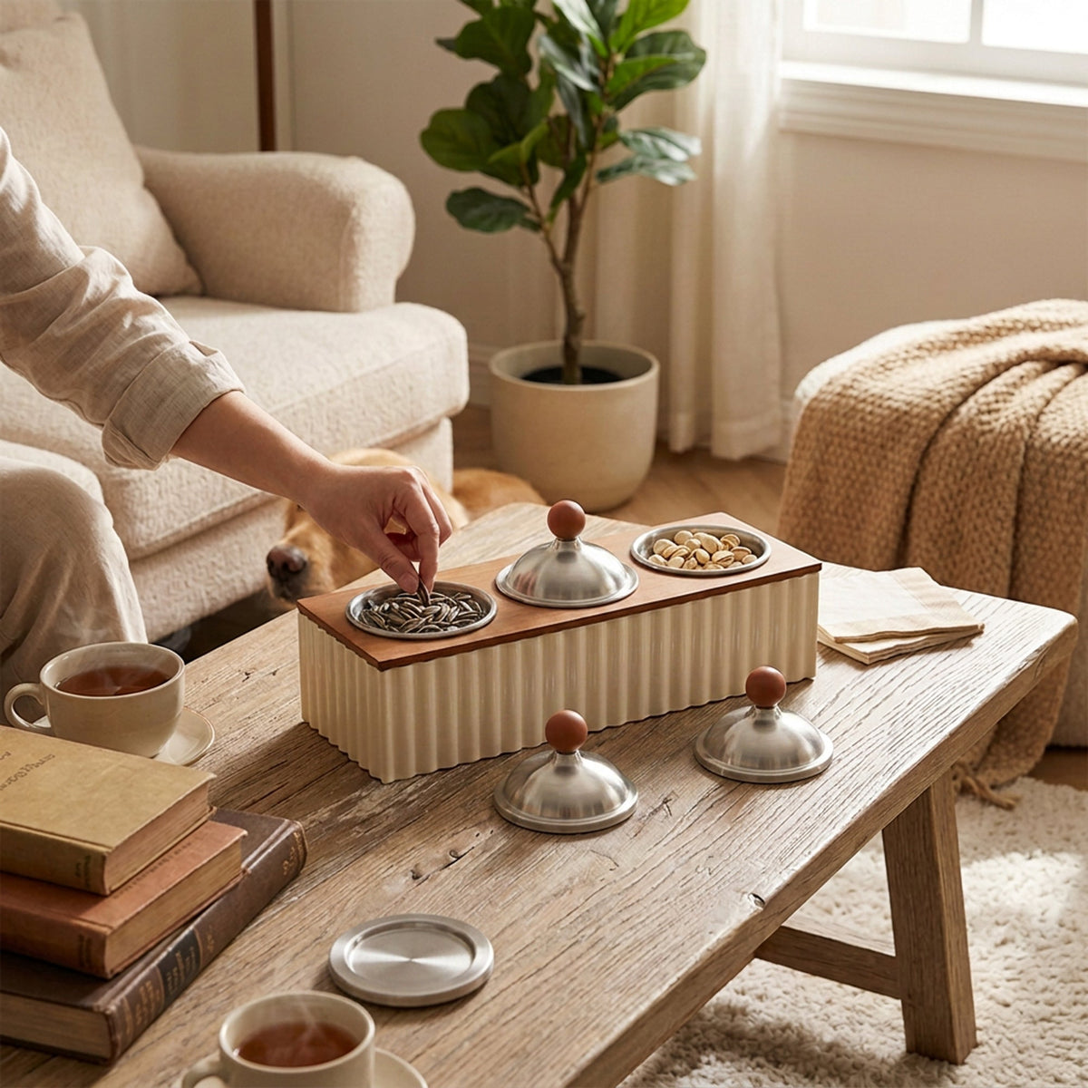 3-Compartment Dessert Serving Tray - Cream