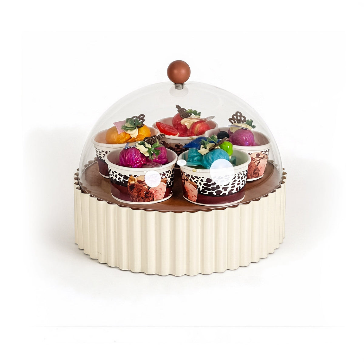 26cm Footed Wooden Cake Stand with Dome - Cream
