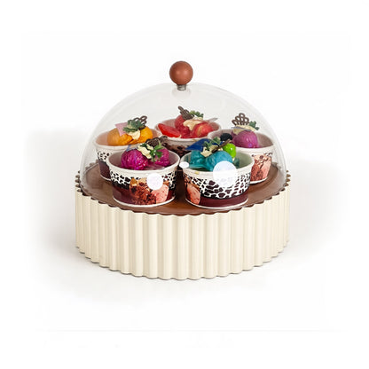 26cm Footed Wooden Cake Stand with Dome - Cream