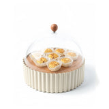 26cm Footed Wooden Cake Stand with Dome - Cream