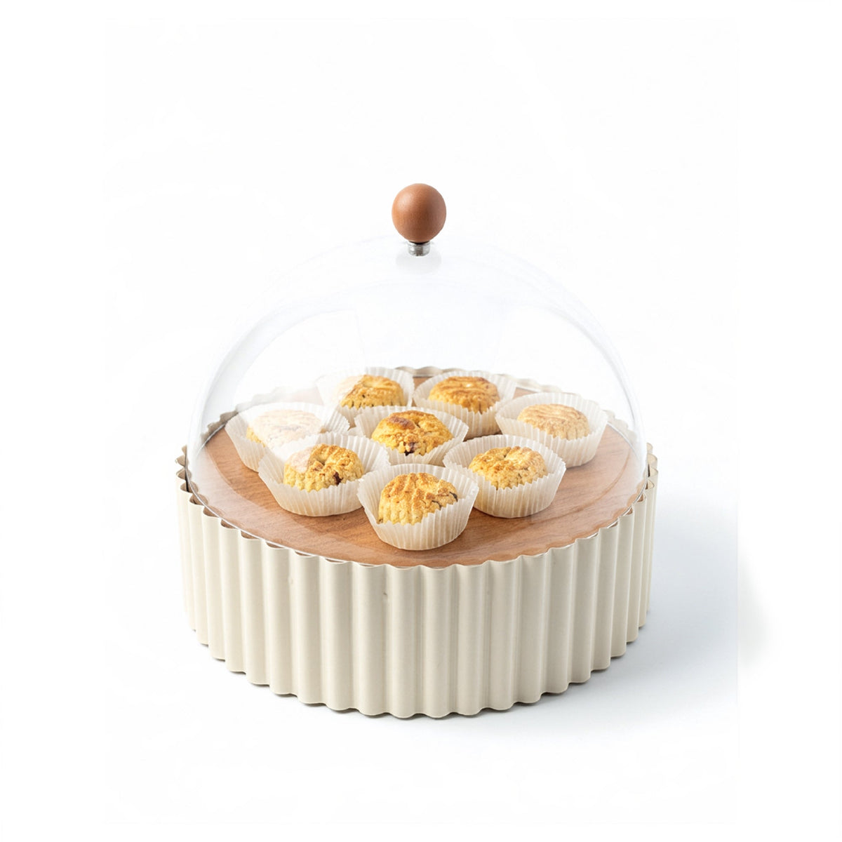 26cm Footed Wooden Cake Stand with Dome - Cream