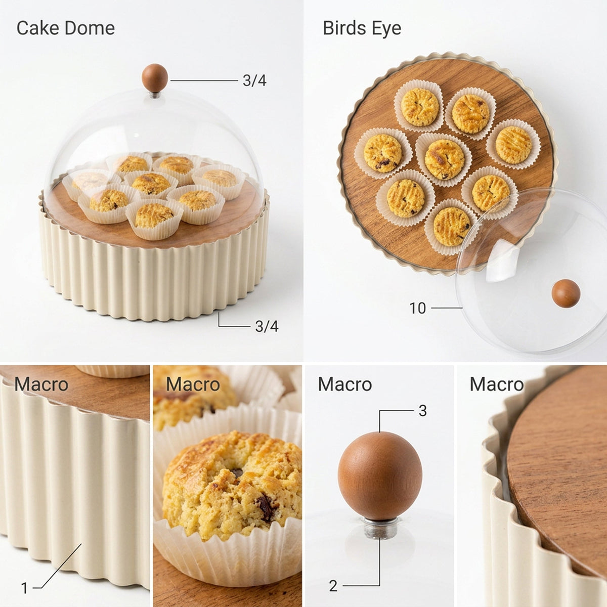 26cm Footed Wooden Cake Stand with Dome - Cream