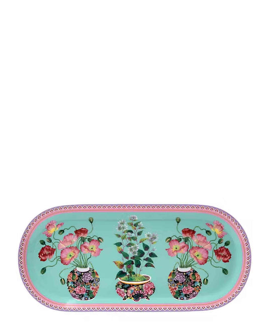 25cm Poppy Pattern Porcelain Serving Platter - Blue