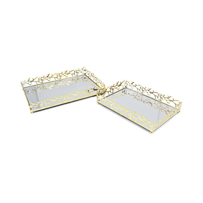2-Piece Mirrored Serving Tray Set - Gold