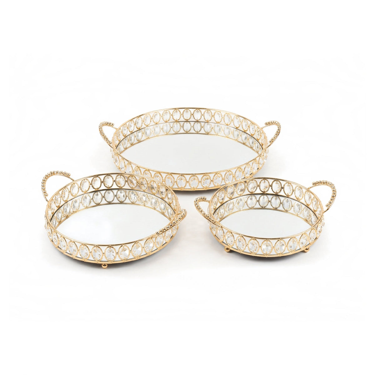 3-Piece Mirrored Serving Tray Set - Gold
