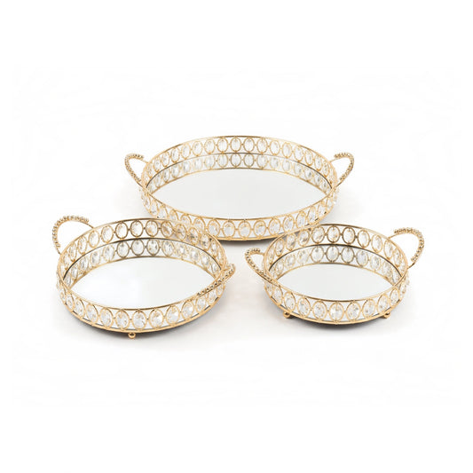 3-Piece Mirrored Serving Tray Set - Gold