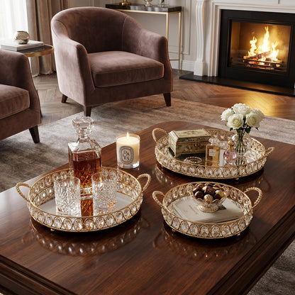 3-Piece Mirrored Serving Tray Set - Gold