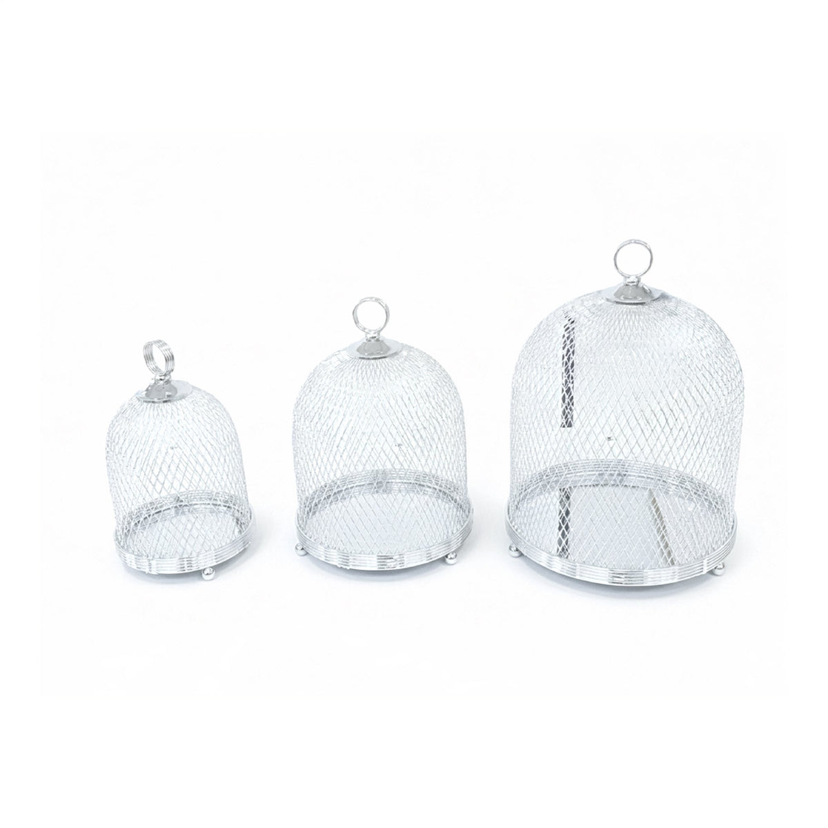3-Piece Mesh Cake Cover Dome Set - Silver