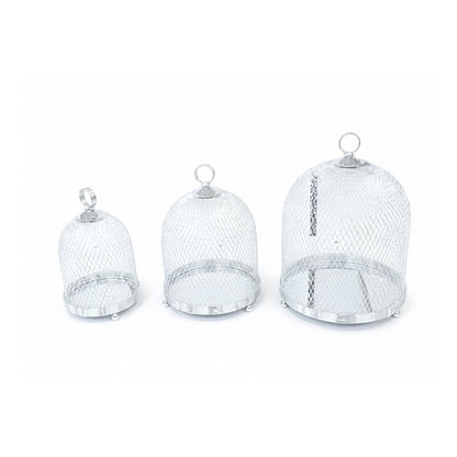 3-Piece Mesh Cake Cover Dome Set - Silver