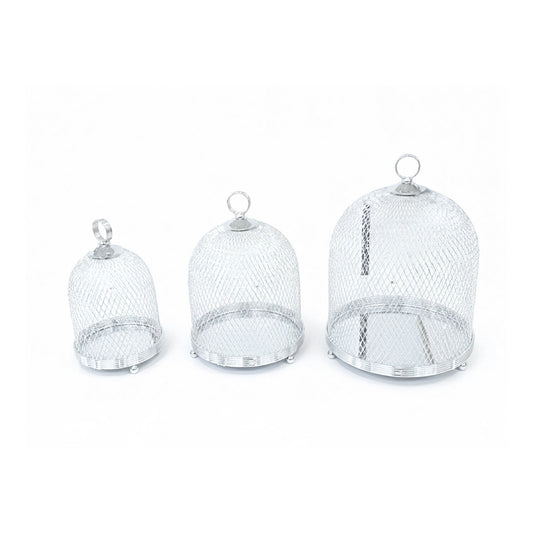 3-Piece Mesh Cake Cover Dome Set - Silver
