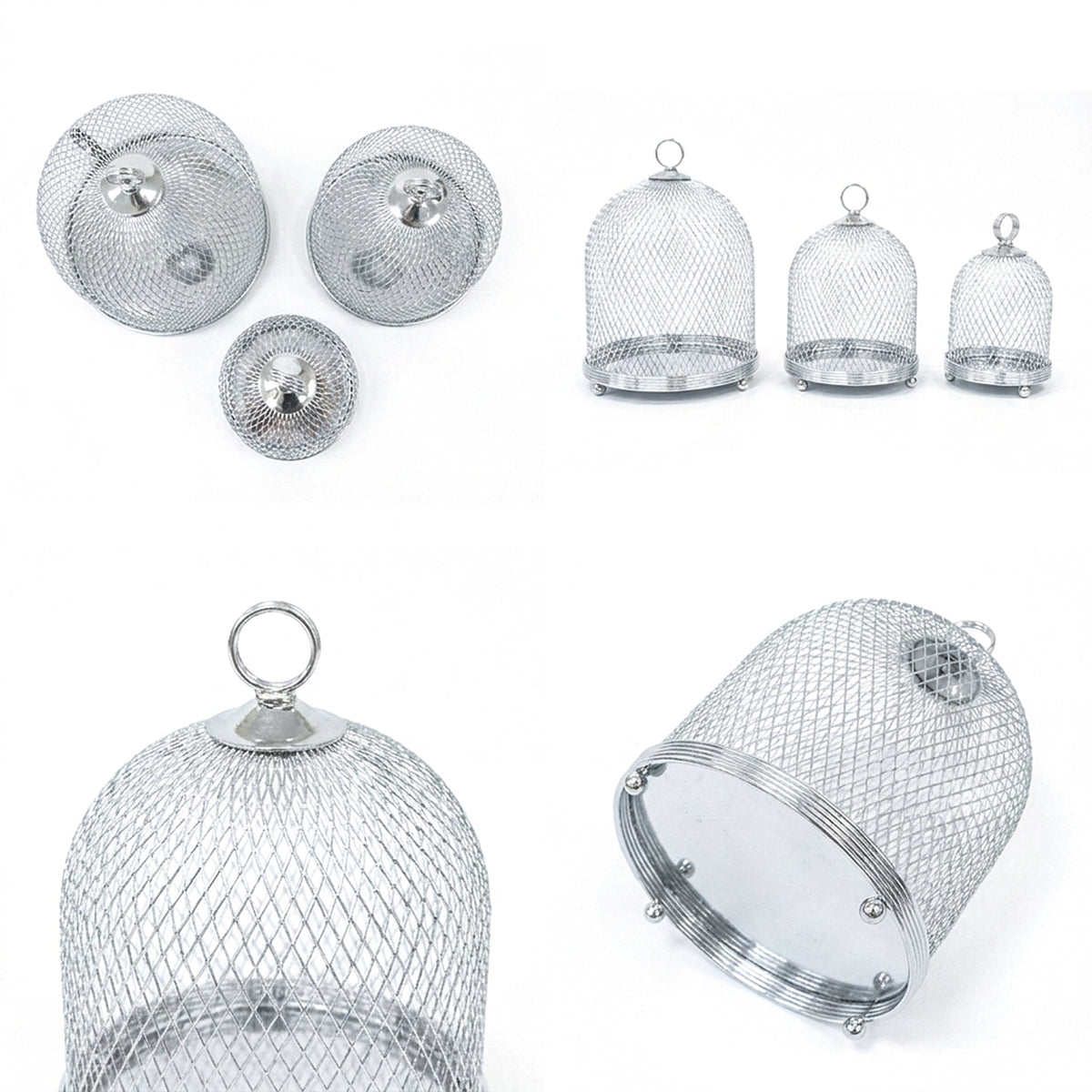 3-Piece Mesh Cake Cover Dome Set - Silver