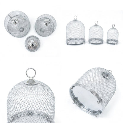 3-Piece Mesh Cake Cover Dome Set - Silver