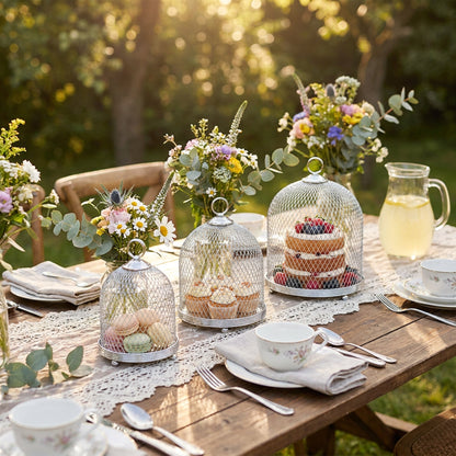 3-Piece Mesh Cake Cover Dome Set - Silver