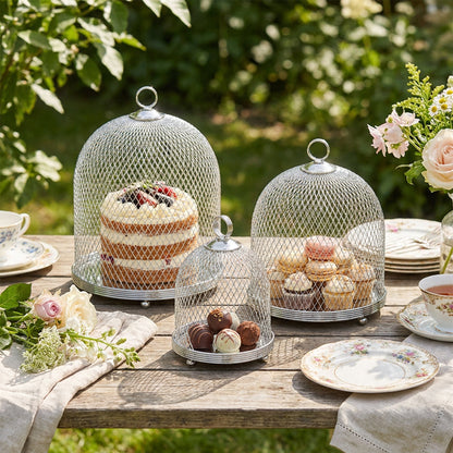 3-Piece Mesh Cake Cover Dome Set - Silver