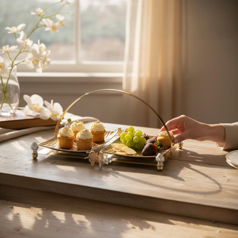 2-Piece Metal Serving Tray Set - Gold